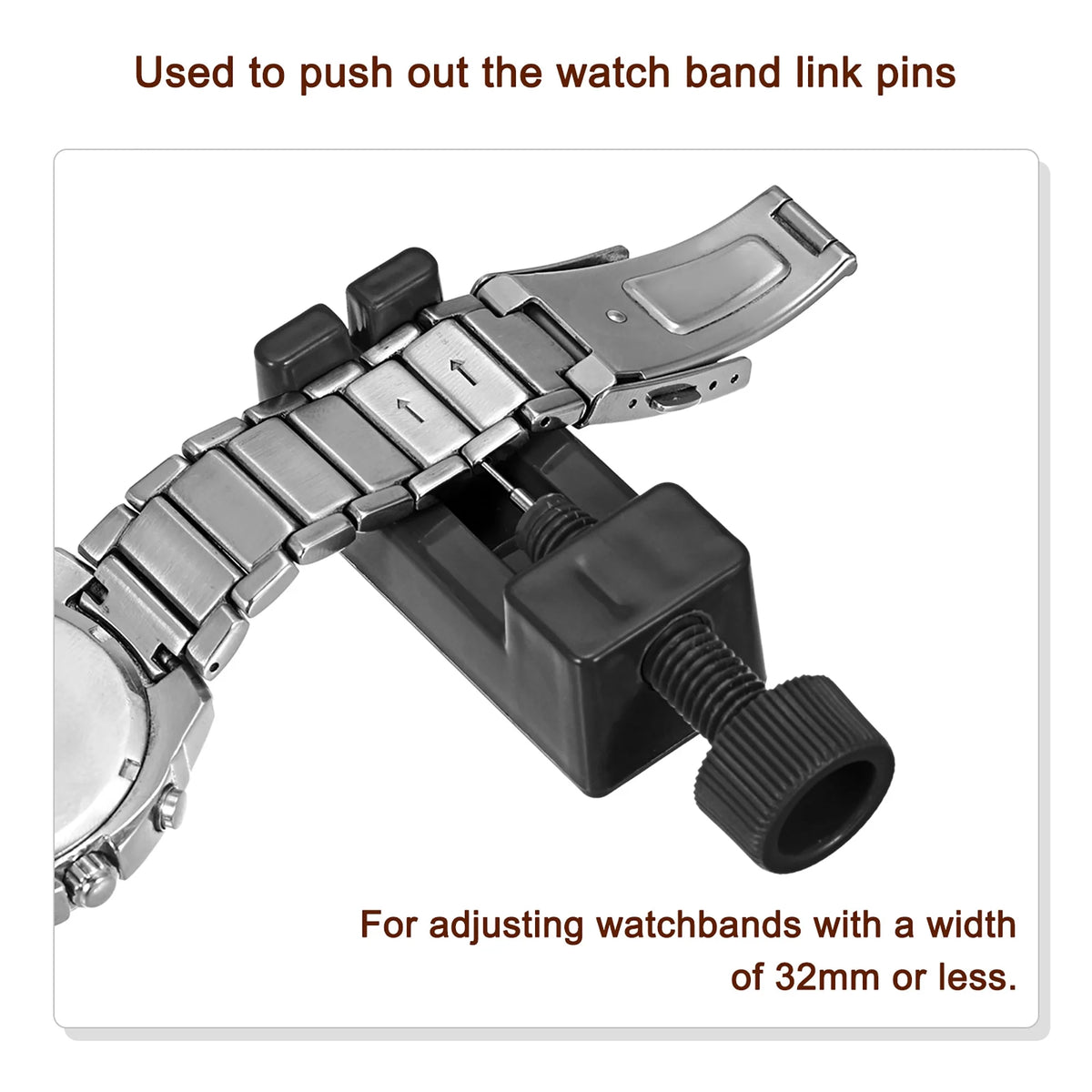 Strap Link Pin Removal Case with 2 Pins, 32mm Adjustable Width for Remove the Watch Band Links, Black