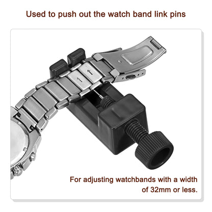 Strap Link Pin Removal Case with 2 Pins, 32mm Adjustable Width for Remove the Watch Band Links, Black