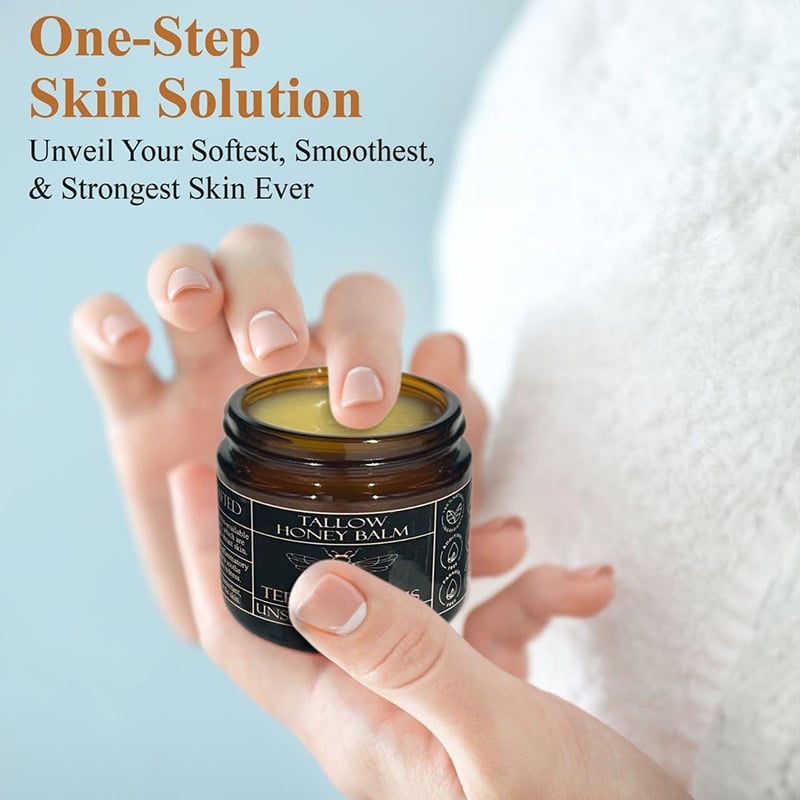 🌿 Organic Grass-Fed Beef Tallow Balm with Raw Honey - Handmade All-Natural Moisturizer for Soft, Smooth, Radiant Skin
